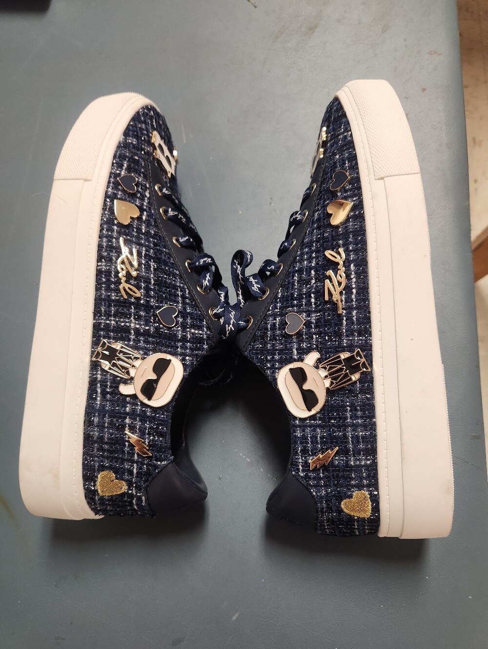 Karl Lagerfeld Paris Cate Pins Lace Up Sneakers Size 8.5 Blue & White
